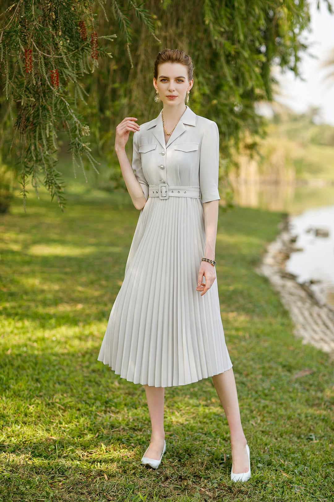 Meliora Commodore White Pleated Dress