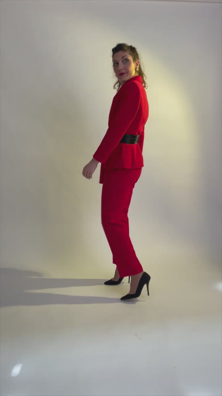 Red two piece trouser suit