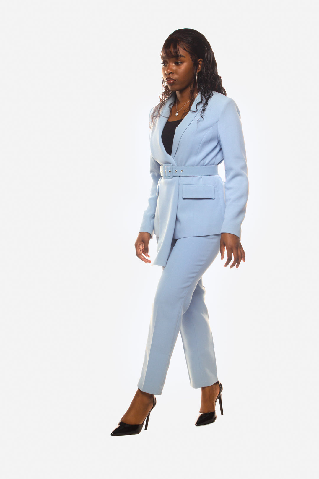 BLUE TWO PIECE TROUSER SUIT