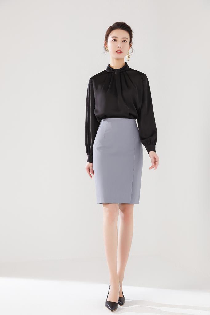 Meliora Long-Sleeved Satin Black Blouse