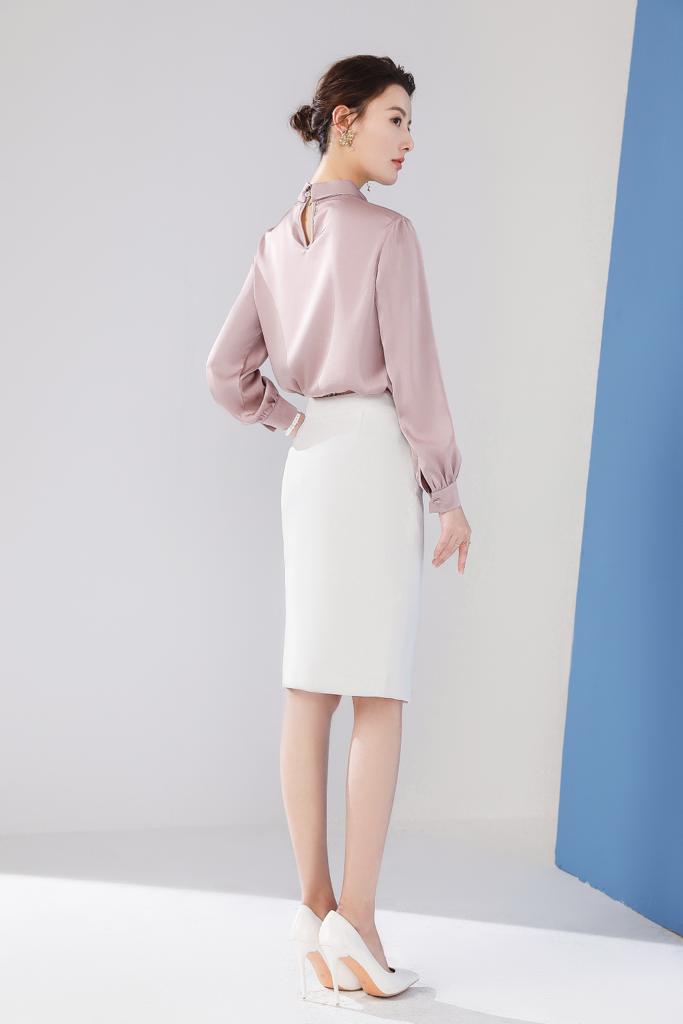 Meliora Long-Sleeved Satin Blush Blouse