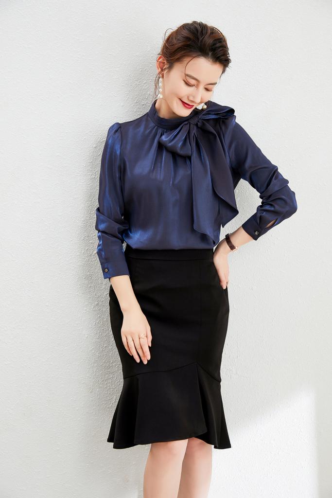 Meliora Navy Blue Bow Blouse