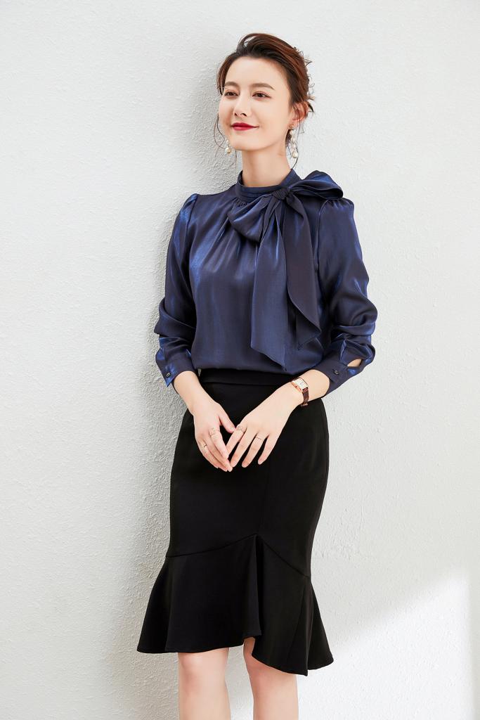 Meliora Navy Blue Bow Blouse.