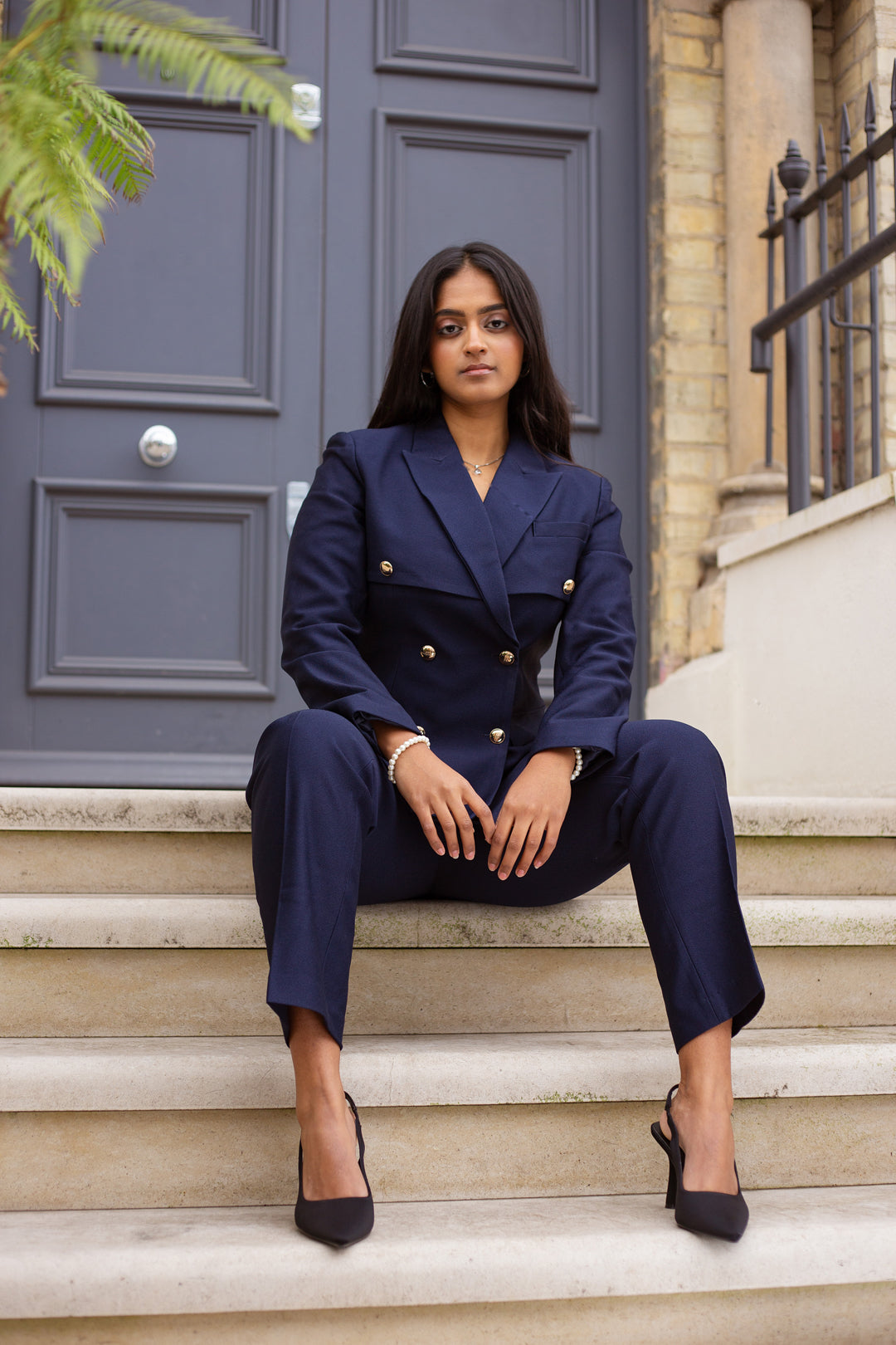 Meliora Magna Double Breasted Navy Trouser Suit