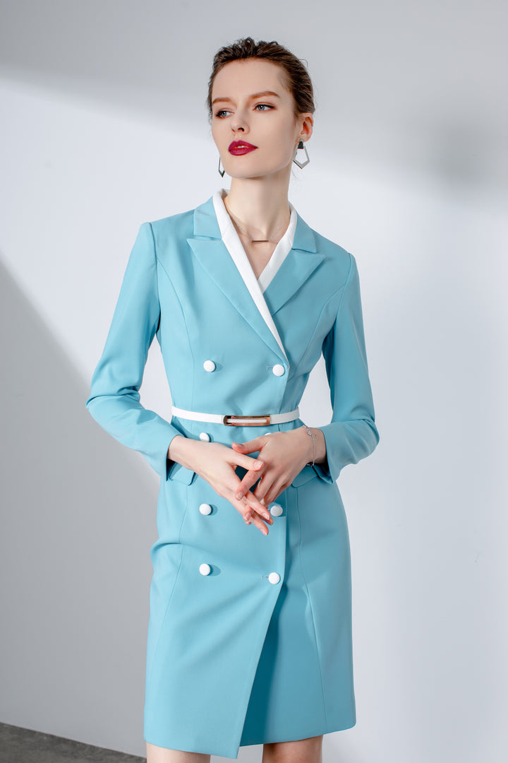 Meliora Turquoise Belted Blazer Dress