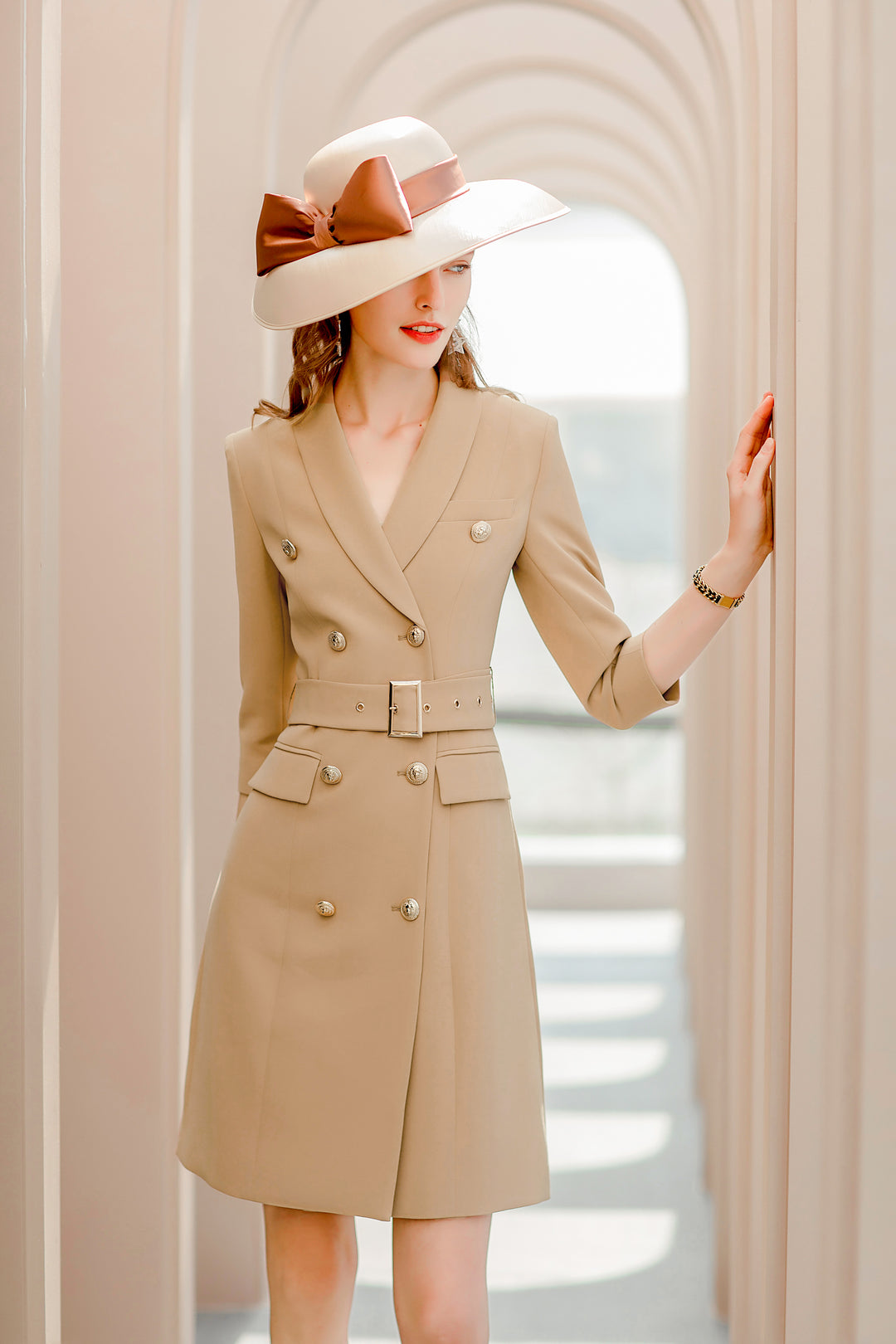 Half Sleeve Caramel Blazer Dress