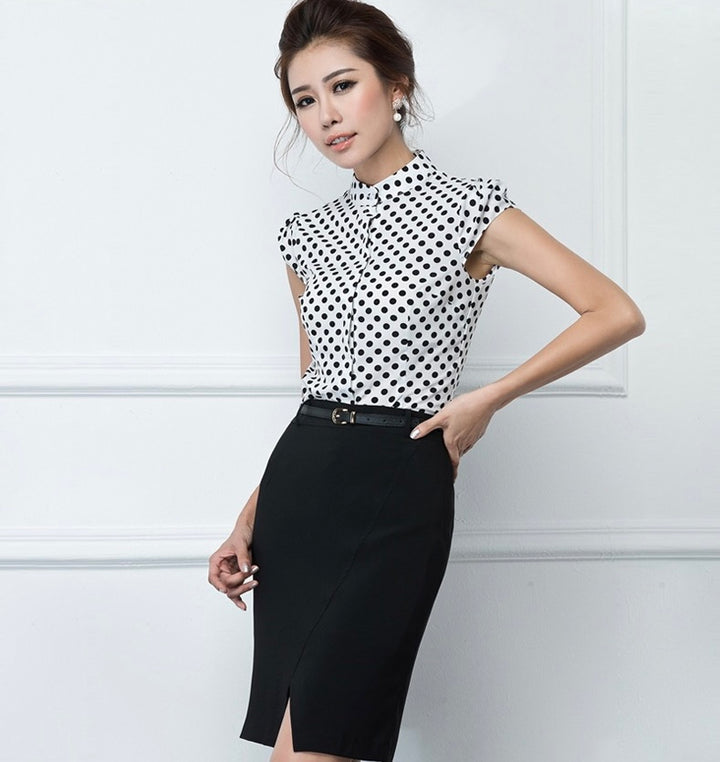 Meliora Polka Dot Short Sleeve Detachable Bow-tie Blouse