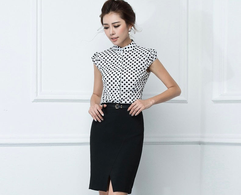 Meliora Polka Dot Short Sleeve Detachable Bow-tie Blouse