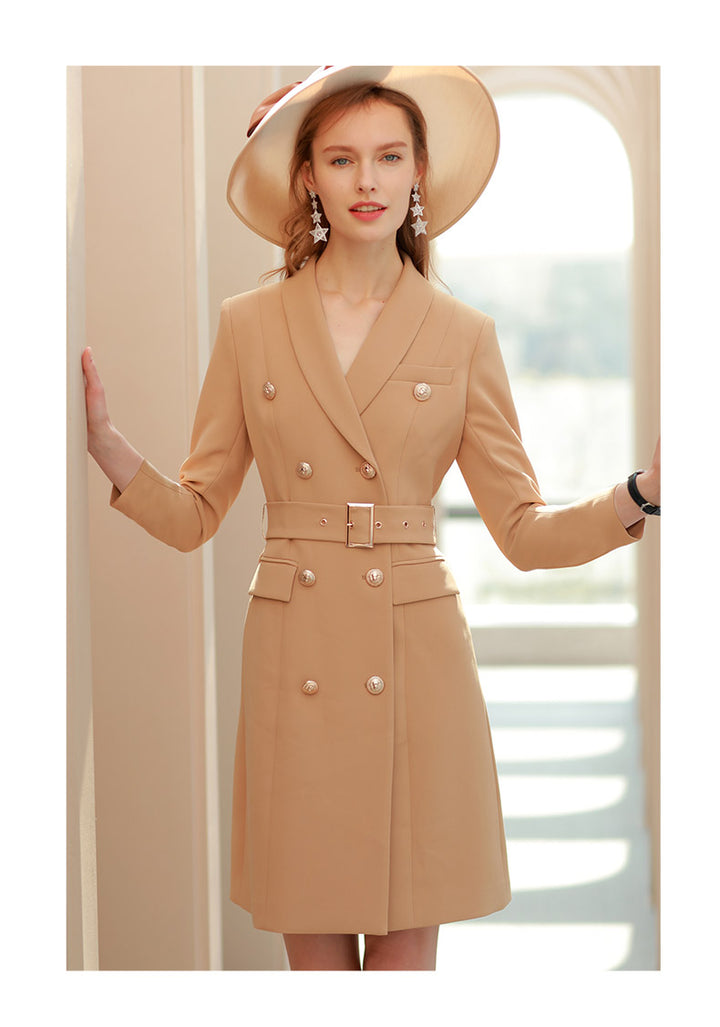 Long Sleeve Caramel Blazer Dress