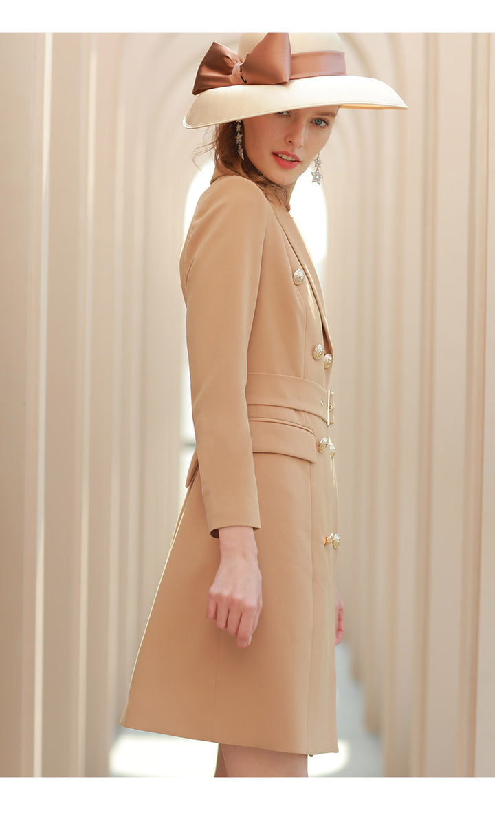 Long Sleeve Caramel Blazer Dress