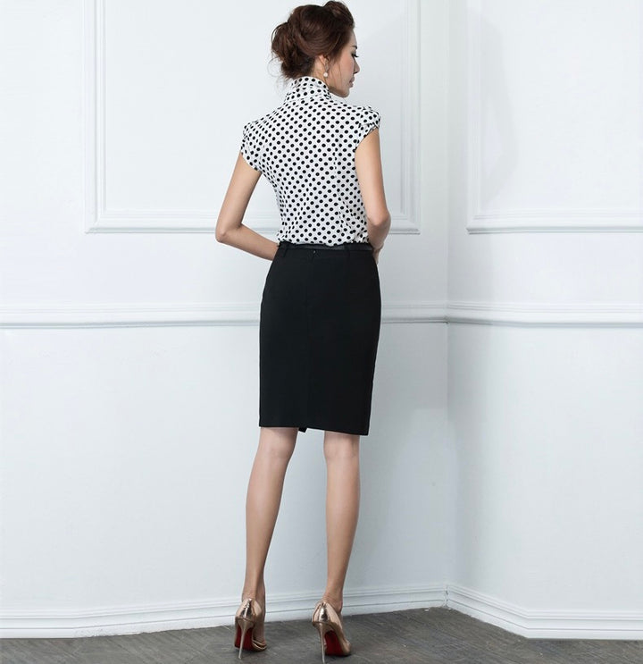 Meliora Polka Dot Short Sleeve Detachable Bow-tie Blouse