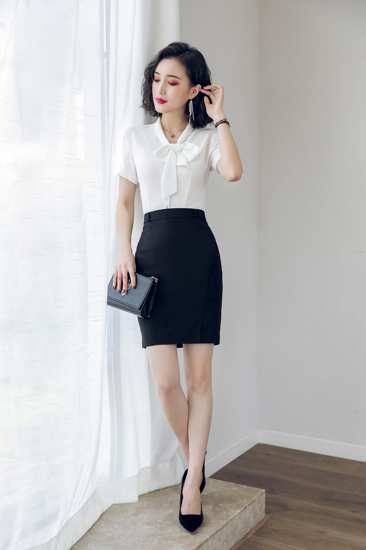 Meliora White Short-Sleeved Bow Blouse