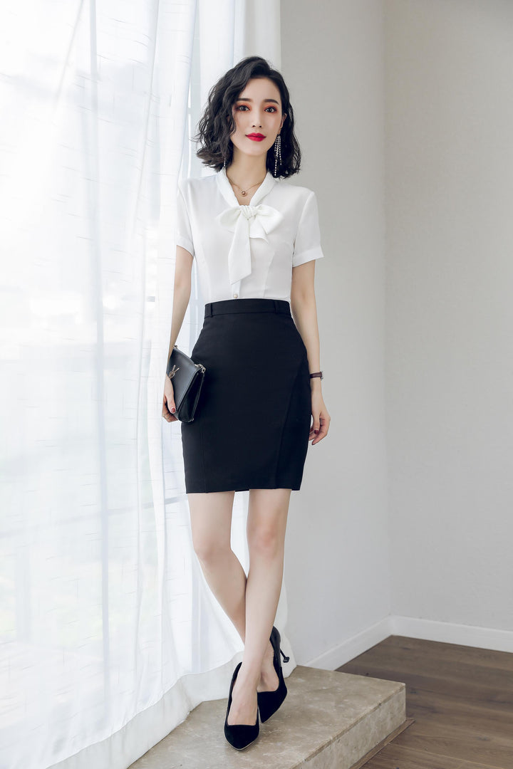 Meliora White Short-Sleeved Bow Blouse