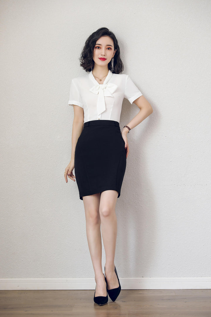 Meliora White Short-Sleeved Bow Blouse