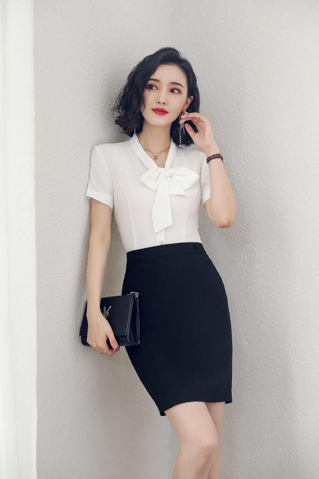 Meliora White Short-Sleeved Bow Blouse