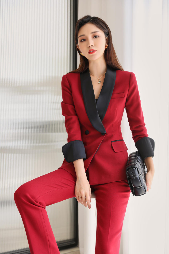  red trouser suit for women. Christmas Dinner Suit.