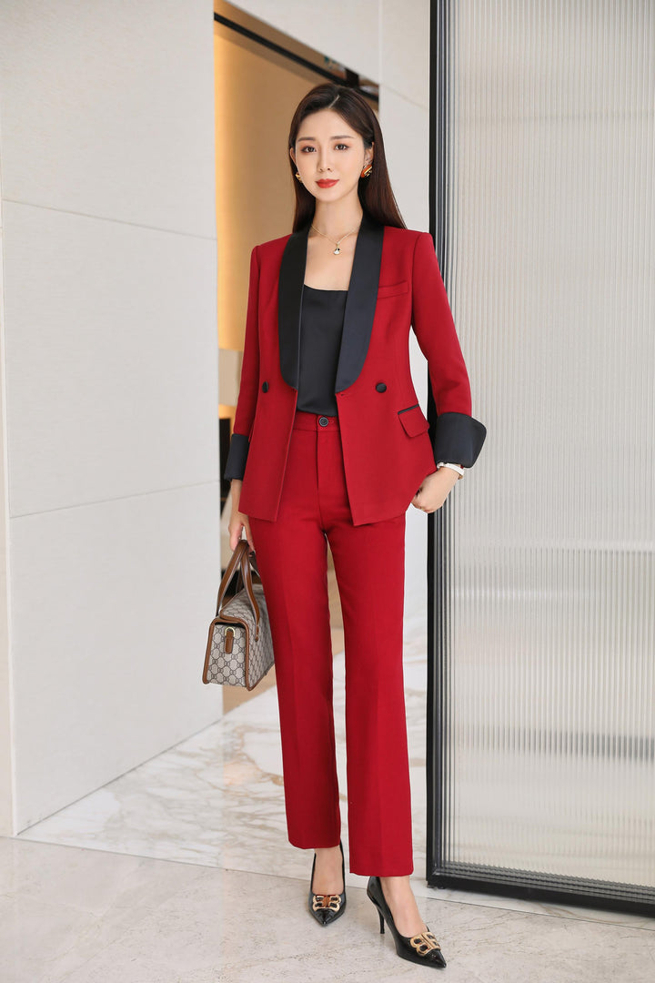  red trouser suit for women. Christmas Dinner Suit.