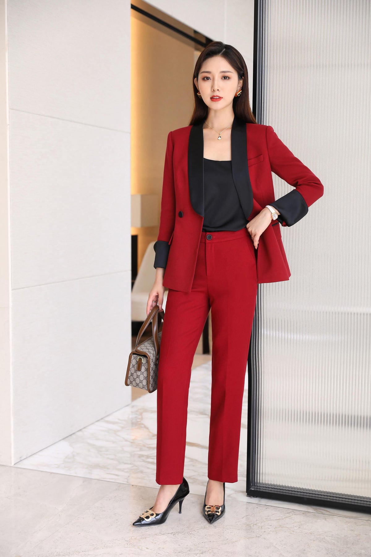 Red & Black Pantsuit | Women's Red Trouser Suits – Meliora