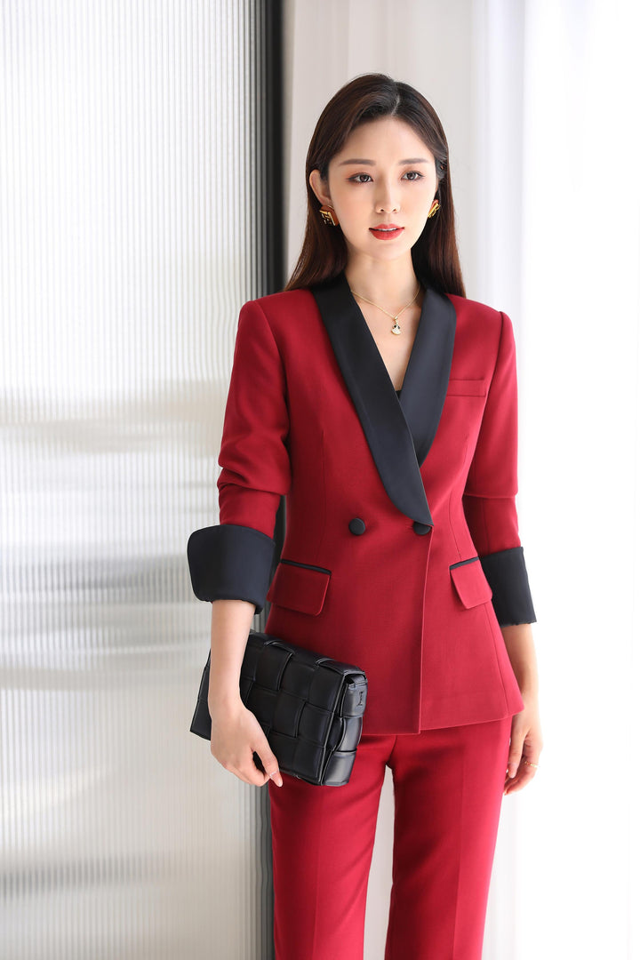  red trouser suit for women. Christmas Dinner Suit.